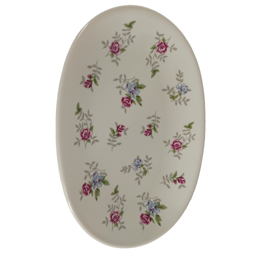 Pfaltzgraff USA Pink Roses Floral‎ Soap Dish Tray Bathroom Kitchen Decor